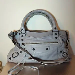 Balenciaga city bag blue grey with shirt shoulder strap